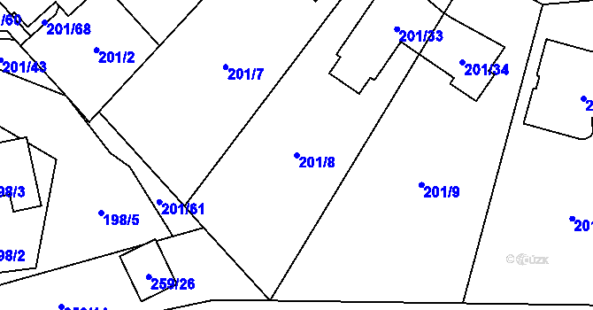 Parcela st. 201/8 v KÚ Popovice u Rajhradu, Katastrální mapa