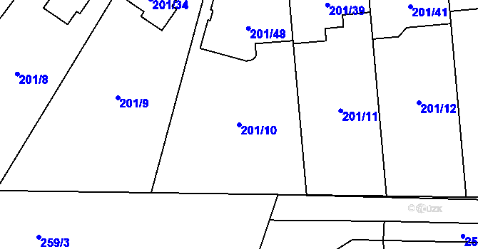Parcela st. 201/10 v KÚ Popovice u Rajhradu, Katastrální mapa
