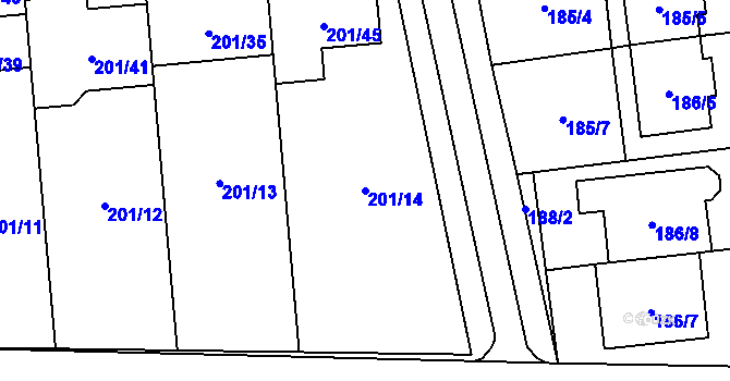 Parcela st. 201/14 v KÚ Popovice u Rajhradu, Katastrální mapa