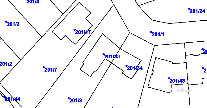 Parcela st. 201/33 v KÚ Popovice u Rajhradu, Katastrální mapa