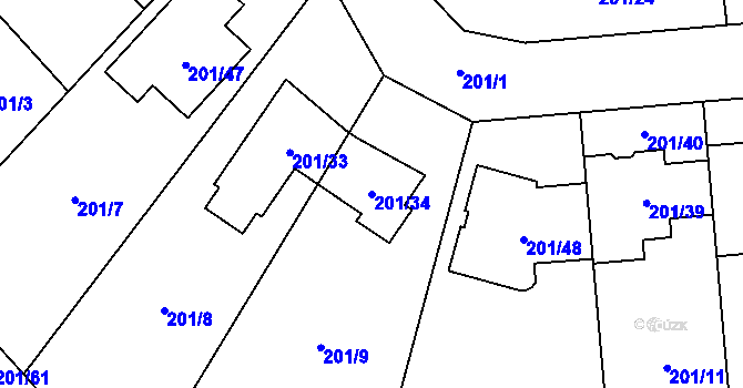 Parcela st. 201/34 v KÚ Popovice u Rajhradu, Katastrální mapa