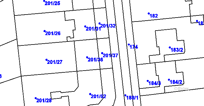 Parcela st. 201/37 v KÚ Popovice u Rajhradu, Katastrální mapa
