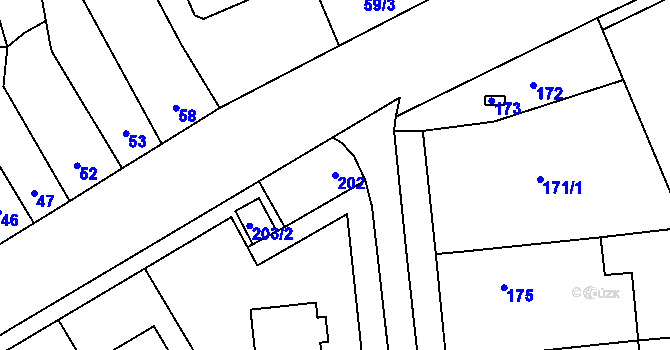 Parcela st. 202 v KÚ Popovice u Rajhradu, Katastrální mapa