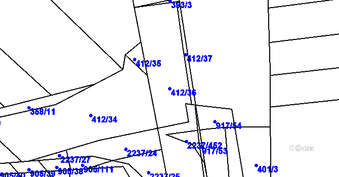 Parcela st. 412/36 v KÚ Popovice u Rajhradu, Katastrální mapa
