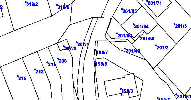 Parcela st. 198/7 v KÚ Popovice u Rajhradu, Katastrální mapa