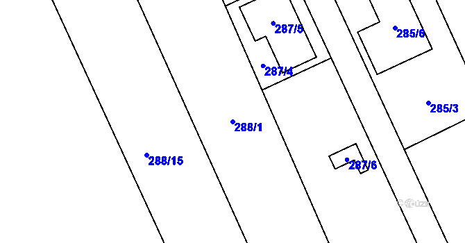Parcela st. 288/1 v KÚ Popovice u Rajhradu, Katastrální mapa