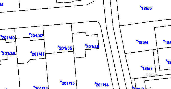 Parcela st. 201/45 v KÚ Popovice u Rajhradu, Katastrální mapa