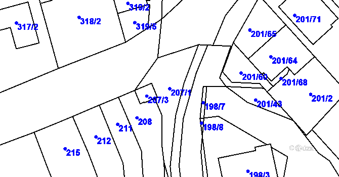 Parcela st. 207/1 v KÚ Popovice u Rajhradu, Katastrální mapa