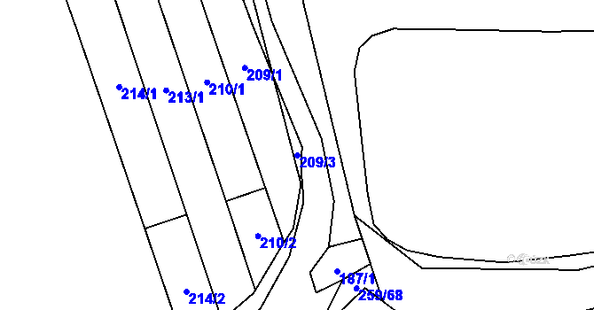 Parcela st. 209/3 v KÚ Popovice u Rajhradu, Katastrální mapa