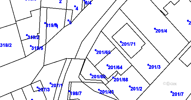 Parcela st. 201/65 v KÚ Popovice u Rajhradu, Katastrální mapa