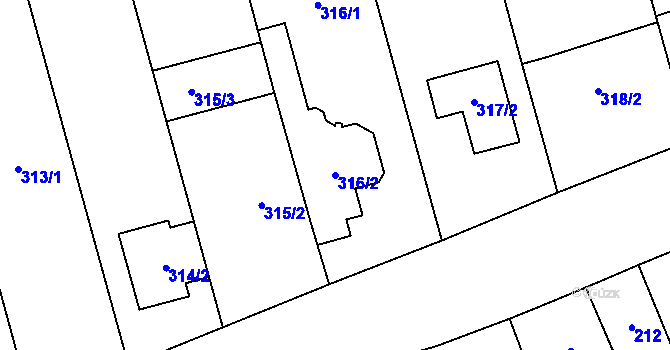 Parcela st. 316/2 v KÚ Popovice u Rajhradu, Katastrální mapa