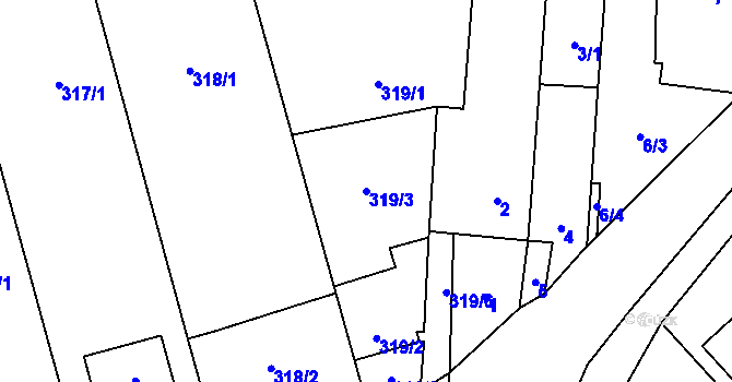 Parcela st. 319/3 v KÚ Popovice u Rajhradu, Katastrální mapa
