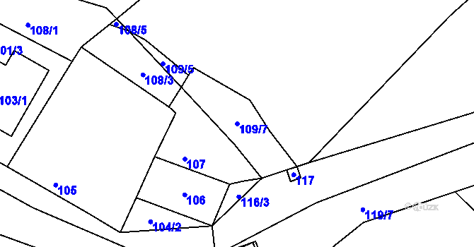 Parcela st. 109/7 v KÚ Popovice u Rajhradu, Katastrální mapa