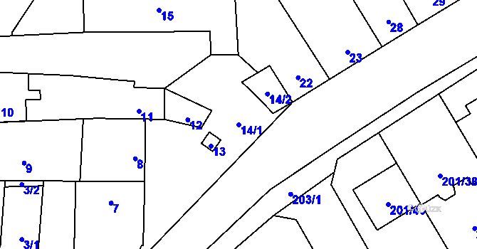 Parcela st. 14/1 v KÚ Popovice u Rajhradu, Katastrální mapa