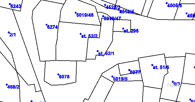 Parcela st. 52/1 v KÚ Popovice u Uherského Hradiště, Katastrální mapa