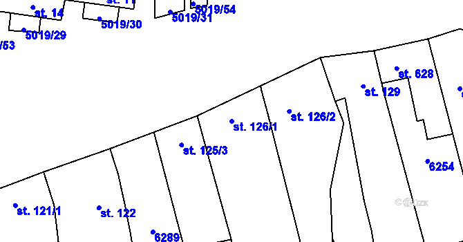 Parcela st. 126/1 v KÚ Popovice u Uherského Hradiště, Katastrální mapa