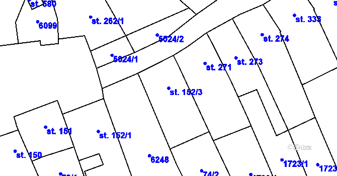Parcela st. 152/3 v KÚ Popovice u Uherského Hradiště, Katastrální mapa