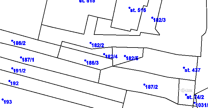 Parcela st. 182/4 v KÚ Popovice u Uherského Hradiště, Katastrální mapa