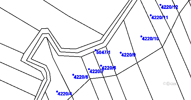 Parcela st. 5047/1 v KÚ Popovice u Uherského Hradiště, Katastrální mapa