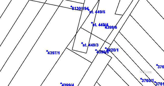 Parcela st. 449/3 v KÚ Popovice u Uherského Hradiště, Katastrální mapa