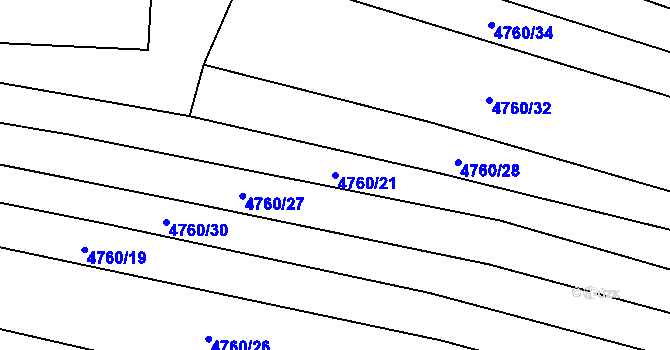 Parcela st. 4760/21 v KÚ Popovice u Uherského Hradiště, Katastrální mapa