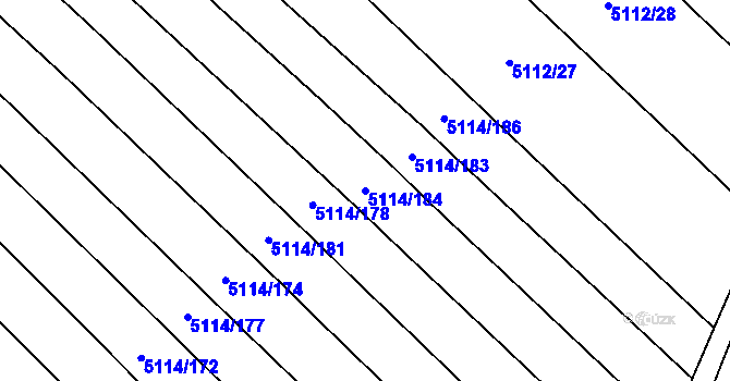 Parcela st. 5114/184 v KÚ Popovice u Uherského Hradiště, Katastrální mapa