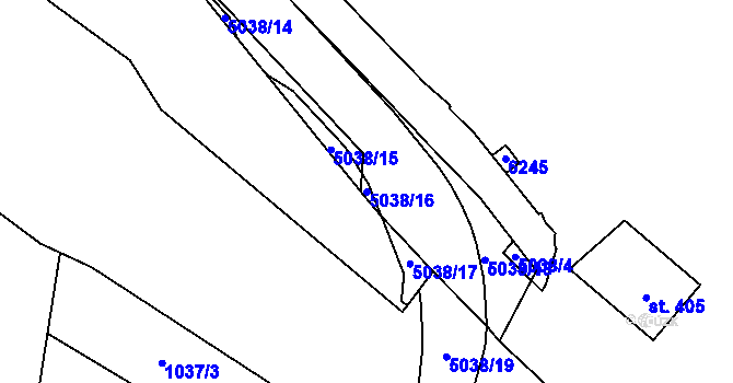 Parcela st. 5038/16 v KÚ Popovice u Uherského Hradiště, Katastrální mapa
