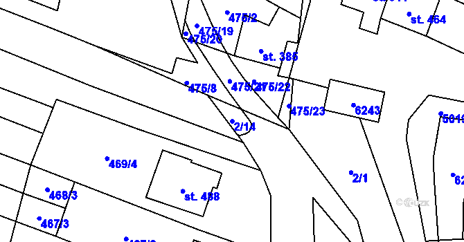 Parcela st. 2/14 v KÚ Popovice u Uherského Hradiště, Katastrální mapa
