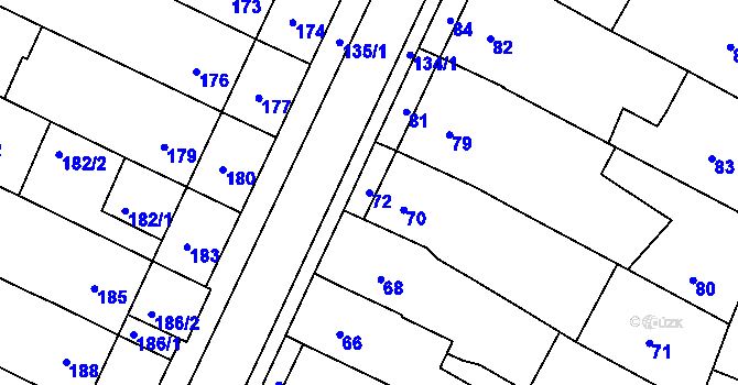 Parcela st. 72 v KÚ Popůvky u Brna, Katastrální mapa