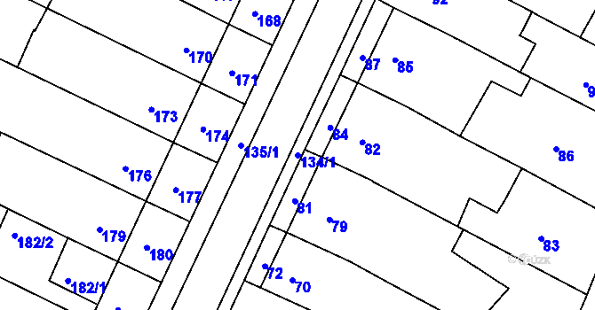 Parcela st. 134/1 v KÚ Popůvky u Brna, Katastrální mapa
