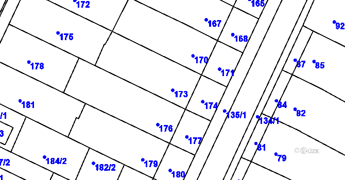 Parcela st. 173 v KÚ Popůvky u Brna, Katastrální mapa
