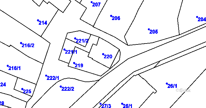 Parcela st. 220 v KÚ Popůvky u Brna, Katastrální mapa