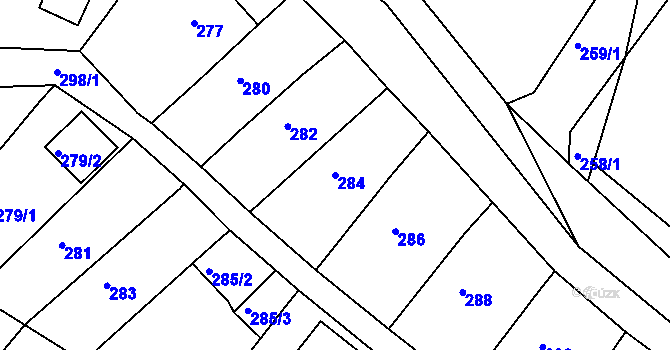 Parcela st. 284 v KÚ Popůvky u Brna, Katastrální mapa