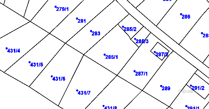Parcela st. 285/1 v KÚ Popůvky u Brna, Katastrální mapa