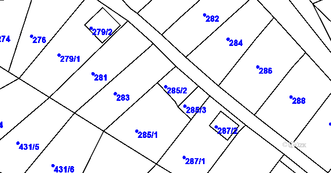 Parcela st. 285/2 v KÚ Popůvky u Brna, Katastrální mapa