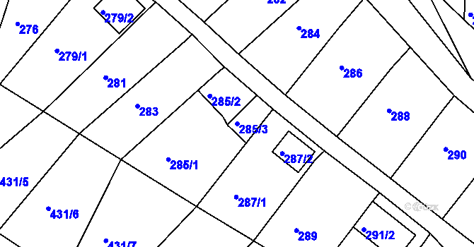 Parcela st. 285/3 v KÚ Popůvky u Brna, Katastrální mapa