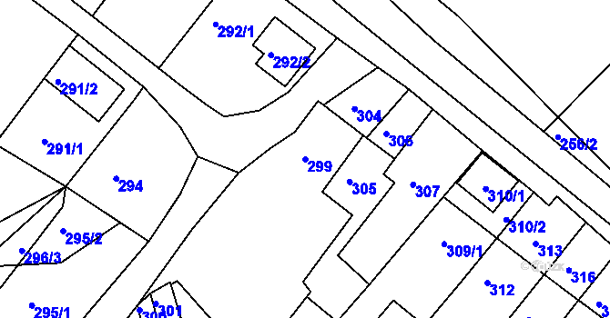 Parcela st. 299 v KÚ Popůvky u Brna, Katastrální mapa
