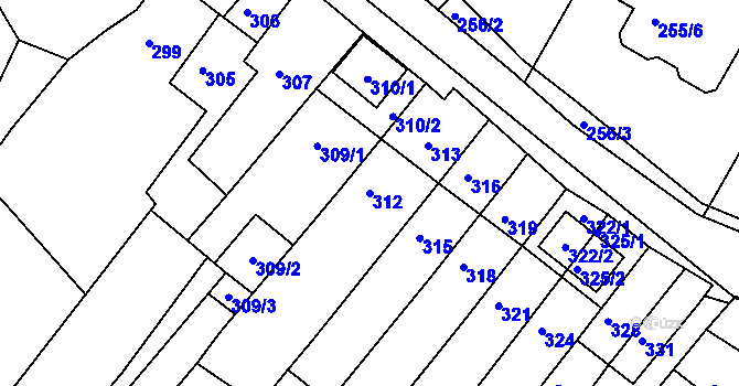 Parcela st. 312 v KÚ Popůvky u Brna, Katastrální mapa