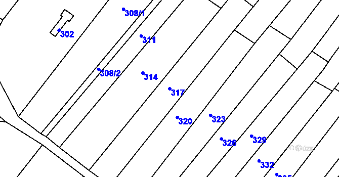 Parcela st. 317 v KÚ Popůvky u Brna, Katastrální mapa