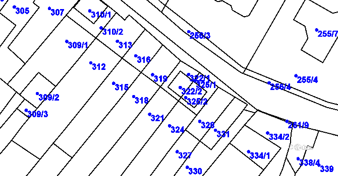 Parcela st. 322 v KÚ Popůvky u Brna, Katastrální mapa