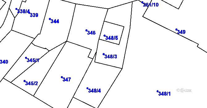 Parcela st. 348/3 v KÚ Popůvky u Brna, Katastrální mapa
