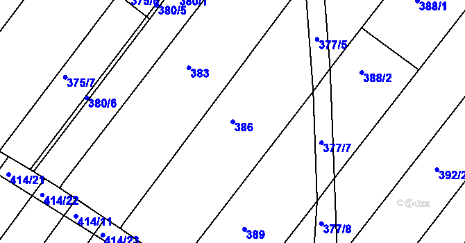 Parcela st. 386 v KÚ Popůvky u Brna, Katastrální mapa