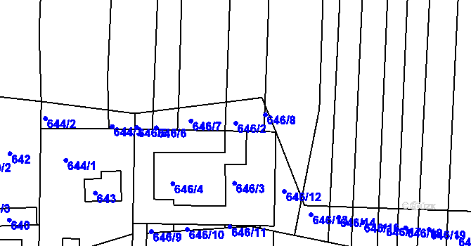 Parcela st. 646/2 v KÚ Popůvky u Brna, Katastrální mapa