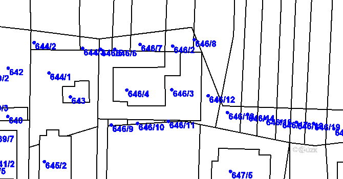 Parcela st. 646/3 v KÚ Popůvky u Brna, Katastrální mapa