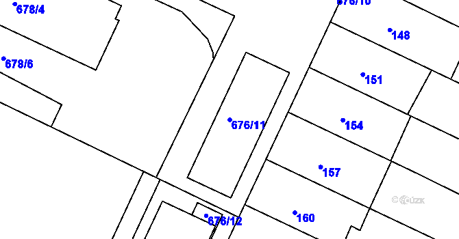 Parcela st. 676/11 v KÚ Popůvky u Brna, Katastrální mapa