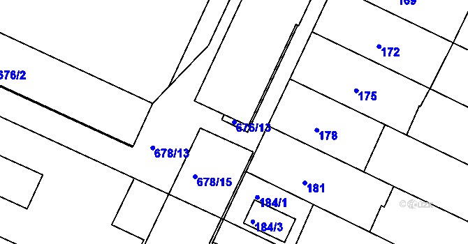 Parcela st. 676/13 v KÚ Popůvky u Brna, Katastrální mapa