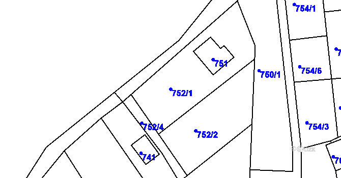 Parcela st. 752/1 v KÚ Popůvky u Brna, Katastrální mapa