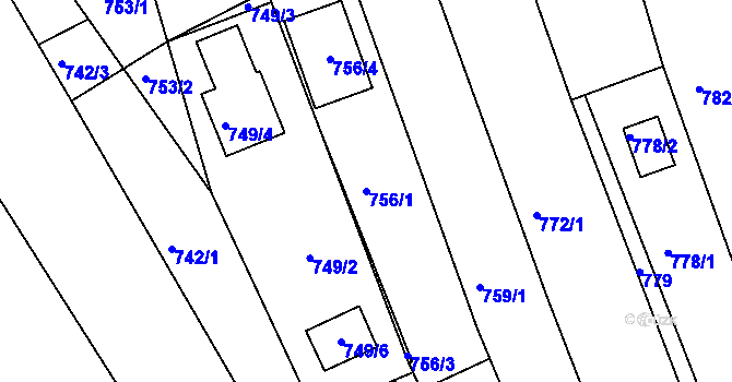 Parcela st. 756/1 v KÚ Popůvky u Brna, Katastrální mapa