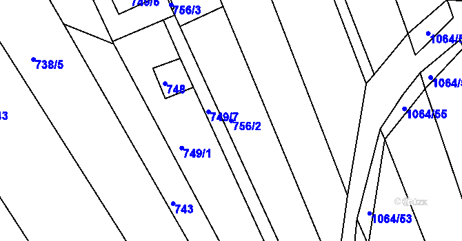 Parcela st. 756/2 v KÚ Popůvky u Brna, Katastrální mapa