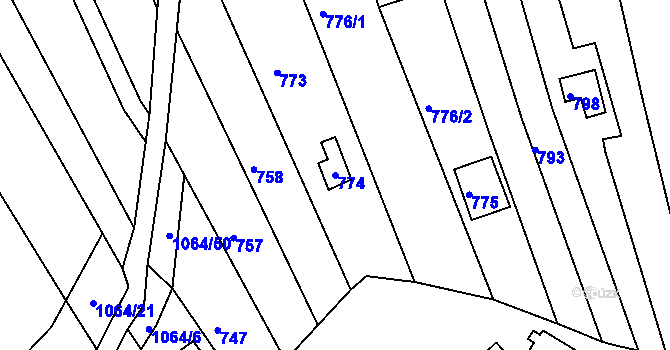 Parcela st. 774 v KÚ Popůvky u Brna, Katastrální mapa